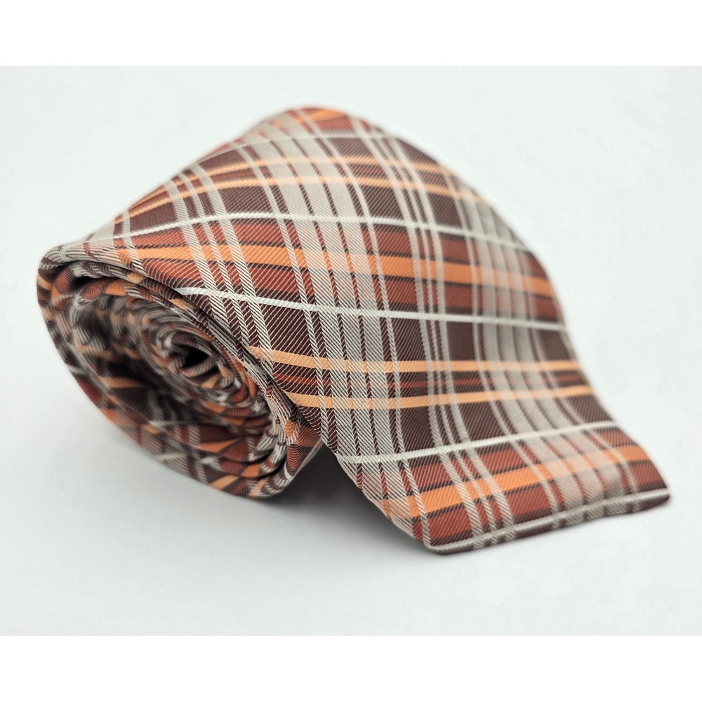Antonio Fellini Silk Plaid Necktie Brown Orange Men's Formal Business